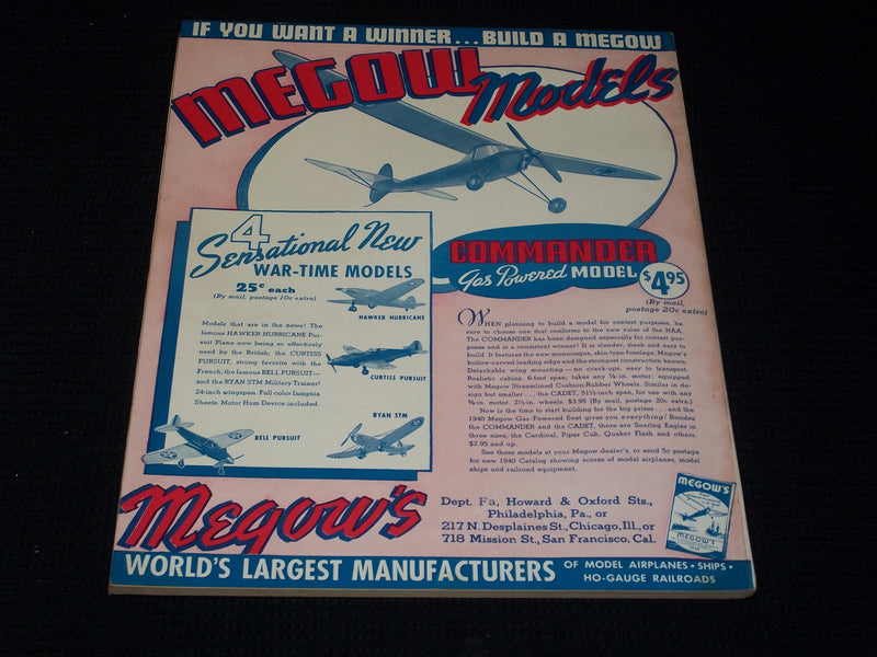 1940 APRIL FLYING ACES MAGAZINE ILLUSTRATED FRONT COVER - E 185