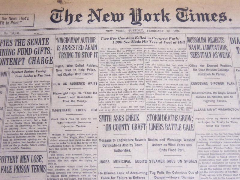 1927 FEBRUARY 22 NEW YORK TIMES - VIRGIN MAN AUTHOR ARRESTED AGAIN - NT 6800
