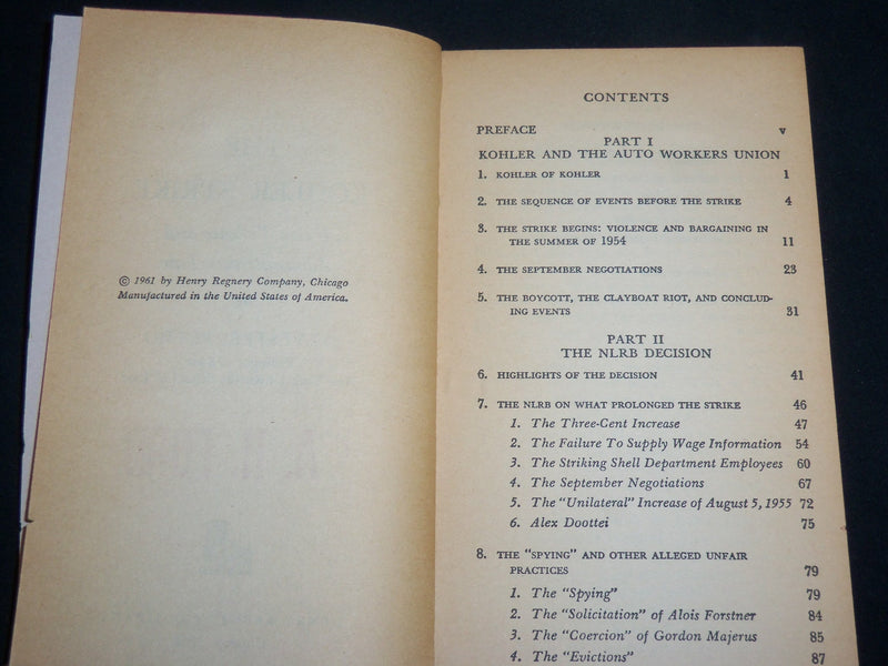 1961 THE KOHLER STRIKE UNION VIOLENCE & LAW BOOK BY SYLVESTER PETRO - J 6599