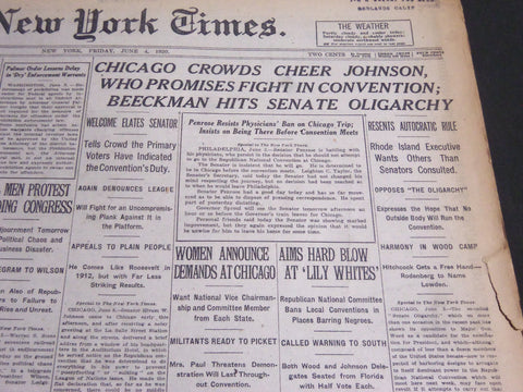 1920 JUNE 4 NEW YORK TIMES - CHICAGO CROWDS CHEER JOHNSON - NT 6942