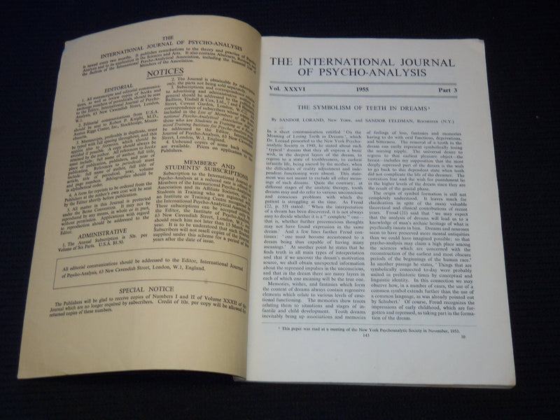 1955-1966 THE INTERNATIONAL JOURNAL OF PSYCHO-ANALYSIS LOT OF 6 ISSUES - WR 273