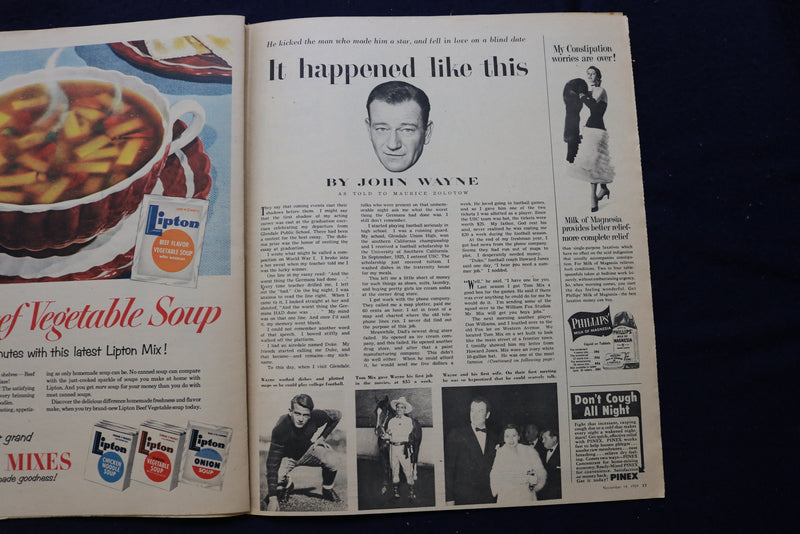 1954 NOV 14 AMERICAN WEEKLY MAGAZINE - JOHN WAYNE ARTICLE AND PHOTO - E 23260