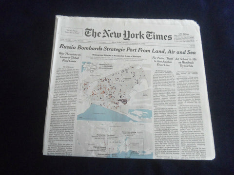 2022 MARCH 21 NEW YORK TIMES-RUSSIA BOMBARDS STRATEGIC PORT FROM LAND, AIR & SEA