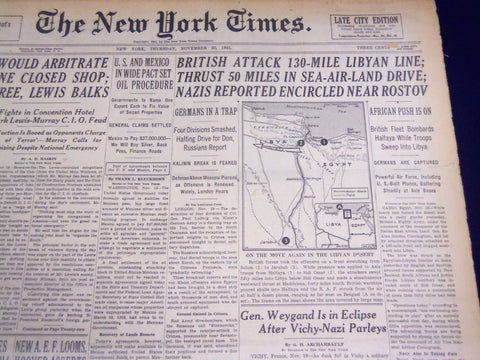 1941 NOVEMBER 20 NEW YORK TIMES - BRITISH ATTACK 130-MILE LIBYAN LINE - NT 1113