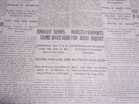 1920 DECEMBER 9 NEW YORK TIMES - ENRIGHT DENIES CRIME WAVE HERE - NT 6758