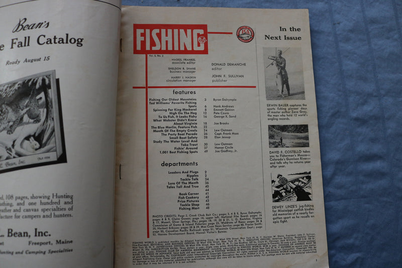 1956 AUGUST FISHING MAGAZINE - TED WILLIAMS ARTICLE & PHOTO - ST 1001I