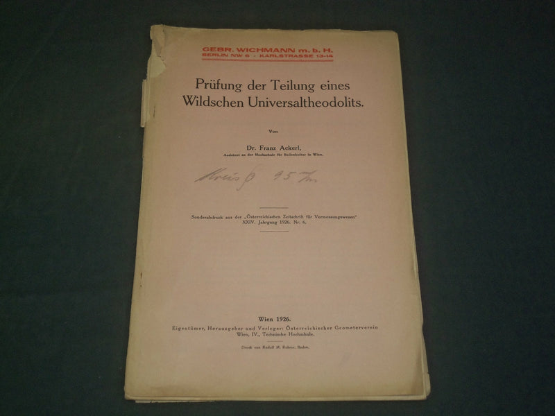 1926 PRUFUNG DER TEILUNG EINES WILDSCHEN UNIVERSALTHEODOLITS GERMAN BOOK- J 5926