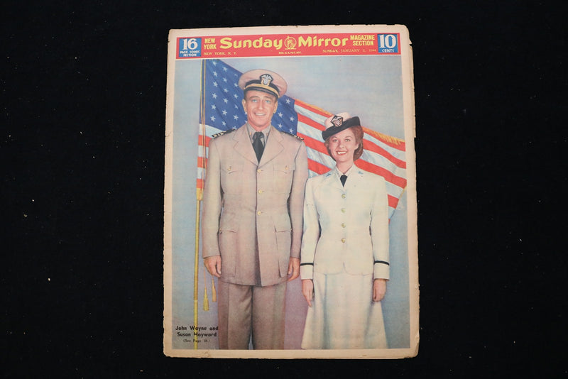1944 JAN 2 NY SUNDAY MIRROR MAGAZINE - JOHN WAYNE-SUSAN HAYWARD COVER - E 25524