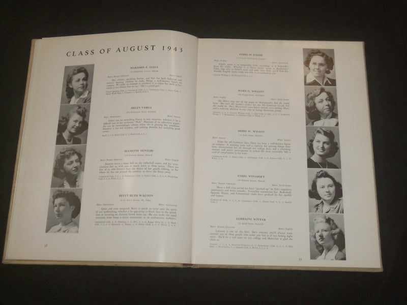 1943 AUGUST NEW JERSEY STATE TEACHERS COLLEGE YEARBOOK - MONTCLAIR, NJ - YB 2174