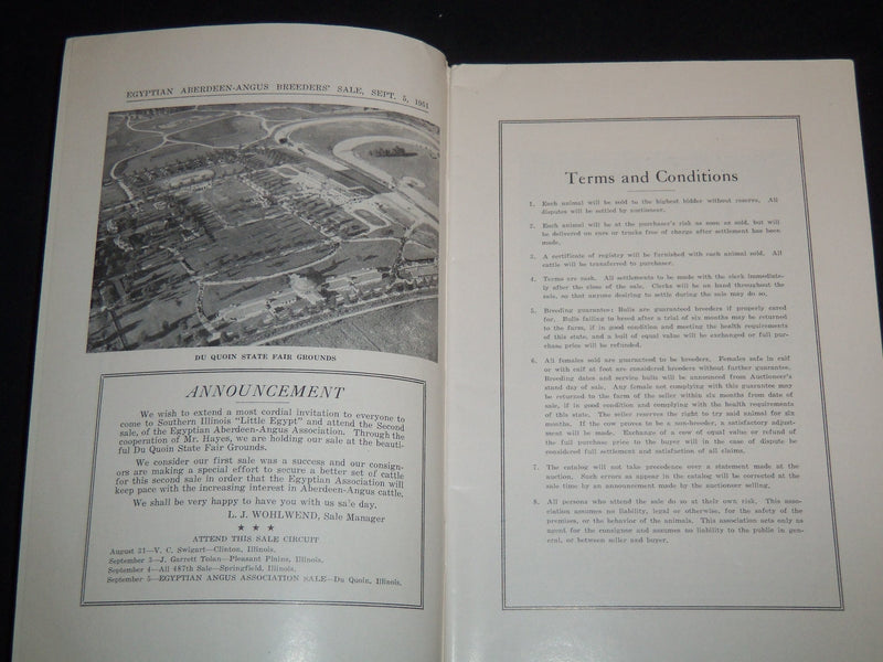 1951 EGYPTIAN ANGUS CATTLE SALE CATALOG - DUQUOIN, ILLINOIS - J 9084