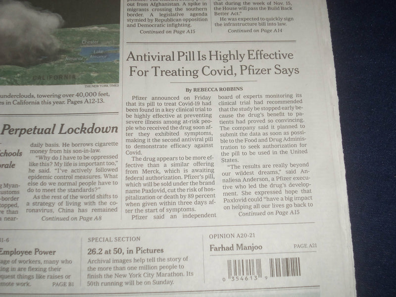 2021 NOVEMBER 6 NEW YORK TIMES -DEMOCRATS PASS $1 TRILLION BILL FOR PUBLIC WORKS