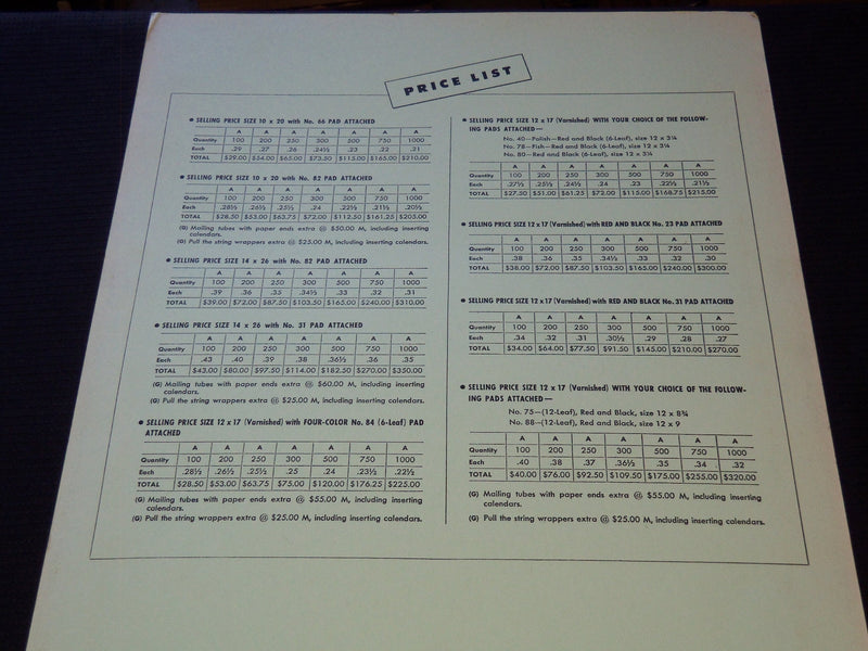 1954 BEAUX-ART HANGERS CALENDAR SALESMAN SAMPLE SHEETS BOOK - C 12