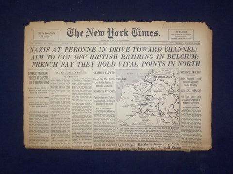 1940 MAY 21 NEW YORK TIMES - NAZIS AT PERONNE IN DRIVE TOWARD CHANNEL - NP 6494