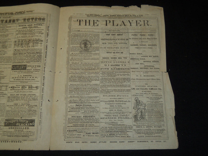1869 JANUARY 2 BOSTON THEATRE ANNOUNCEMENT - SCALP HUNTERS - DAVENPORT - J 5393