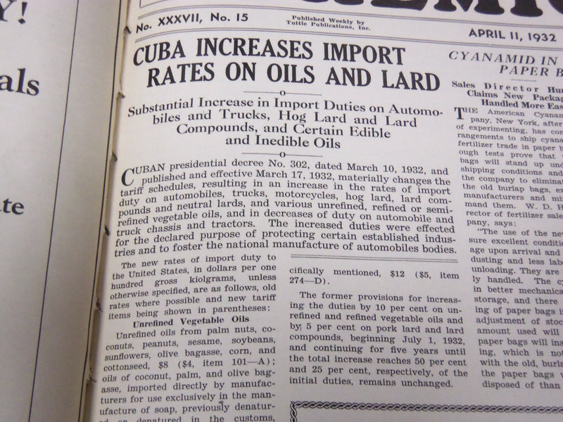 1932 JAN-DEC CHEMICALS MAGAZINE BOUND VOLUME PRICE TRENDS IMPORTS ADS - KD 662