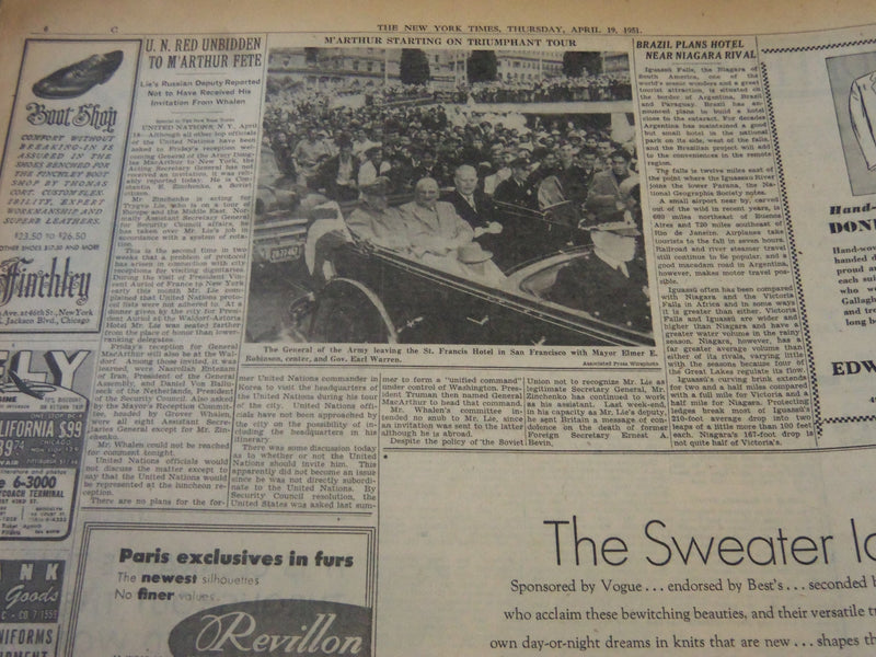 1951 APRIL 19 NEW YORK TIMES - M'ARTHUR BARS A POLITICAL ROLE - NT 5842