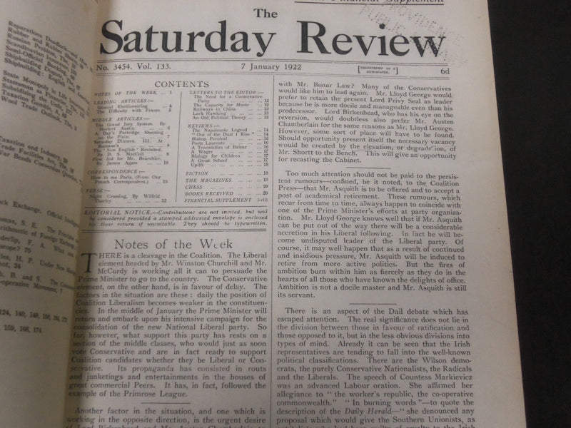 1922 SATURDAY REVIEW 2 BOUND VOLUMES - COMPLETE YR- PUBLISHED IN LONDON - R 1134
