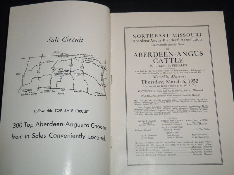 1952 NORTHEAST MISSOURI ABERDEEN-ANGUS BREEDERS' SALE CATALOG - MEMPHIS - J 9102