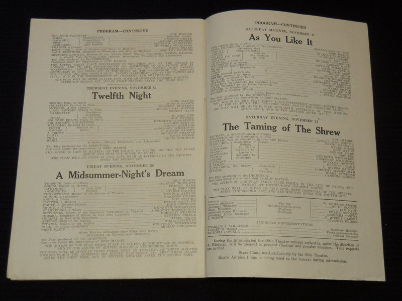 1931 OHIO THEATRE PROGRAM - SHAKESPEARE - J 8012