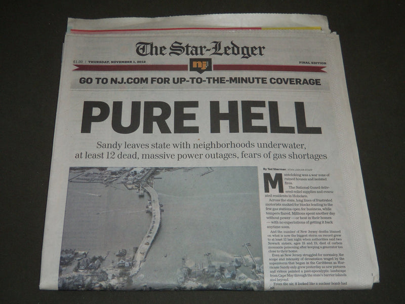 2012 NOVEMBER 1 THE STAR-LEDGER NEWSPAPER - PURE HELL-SANDY STORM - NP 2451