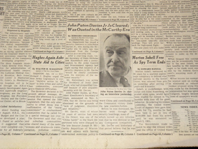 1969 JANUARY 15 NEW YORK TIMES - 13 DIE ON CARRIER ENTERPRISE - NP 4252O