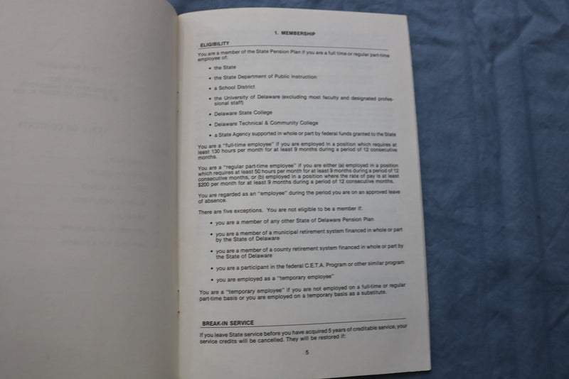 1988 STATE OF DELAWARE STATE EMPLOYEES' PENSION PLAN BOOKLET - K 724