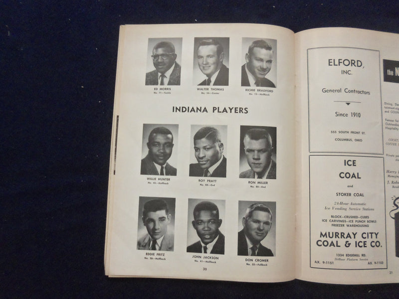 1959 NOV 7 FOOTBALL PROGRAM-INDIANA UNIV VS. OHIO STATE UNIV.-TOM MATTE-SP 5454U