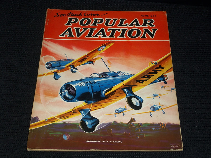 1936 JUNE POPULAR AVIATION MAGAZINE - NORTHROP A-17 ATTACKS FRONT COVER - E 5351