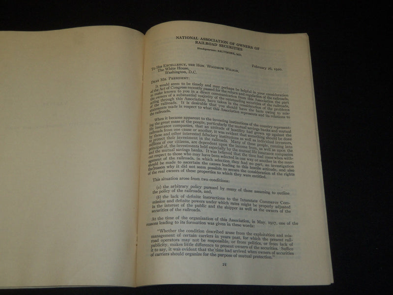 1920 DAVIES WARFIELD REPORT TO OWNERS OF RAILROAD SECURITIES - J 5421
