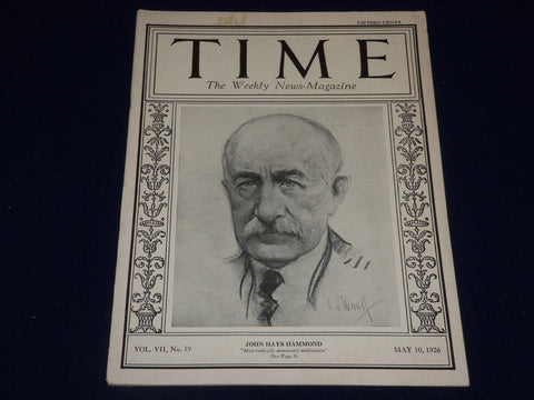1926 MAY 10 TIME MAGAZINE - JOHN HAYS HAMMOND COVER - T 28