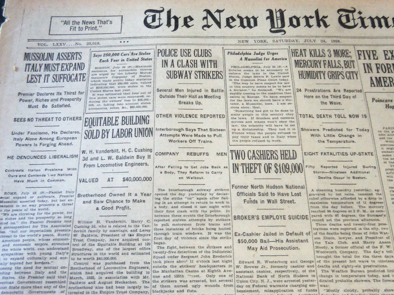 1926 JULY 24 NEW YORK TIMES - EQUITABLE BUILDING SOLD BY LABOR UNION - NT 6592
