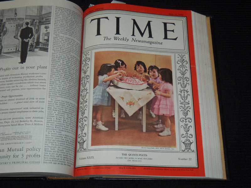 1937 APRIL-JUNE TIME MAGAZINE BOUND VOLUME - GREAT COVERS - NICE ADS - KD 3806M