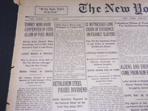 1924 JULY 25 NEW YORK TIMES - TUNNEY WINS OVER CARPENTIER IN 15TH - NT 5043