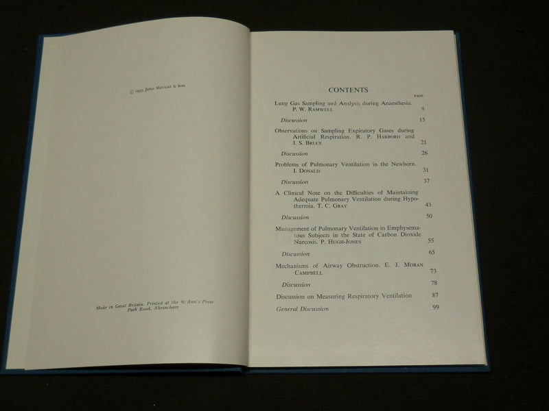 1959 SYMPOSIUM ON PULMONARY VENTILATION BOOK EDITED BY HARBORD & WOOLMER-KD 6065