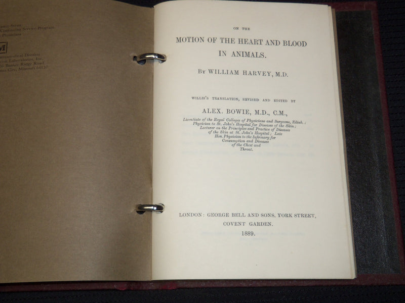 1889 REPRINT HARVEY ON THE CIRCULATION OF THE BLOOD 3 SOFTCOVER VOLUMES - KD 81Q