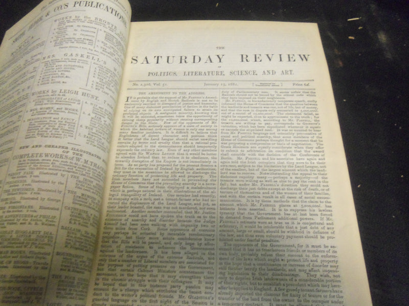 1881 SATURDAY REVIEW 2 BOUND VOLUMES - COMPLETE YR- PUBLISHED IN LONDON - R 1102