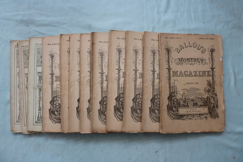 1892 BALLOU'S MONTHLY MAGAZINE - COMPLETE YEAR - LOT OF 12 - O 3976
