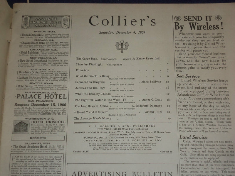 1909 DECEMBER 4 COLLIER'S MAGAZINE - NICE ILLUSTRATED COVER - ST 6690