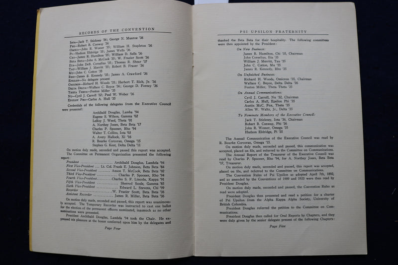 1935 PSI UPSILON GRATERNITY CONVENTION RECORDS SOFTCOVER BOOK - K 836