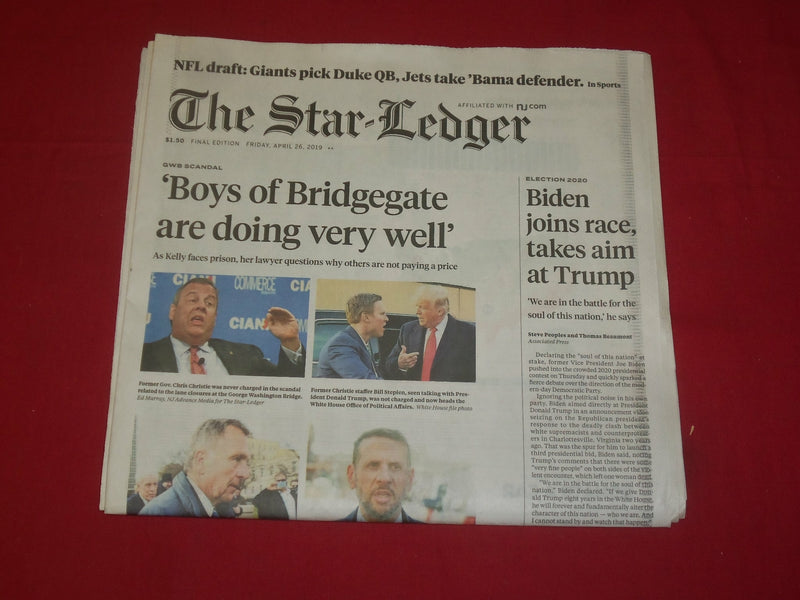 2019 APRIL 26 THE STAR-LEDGER NEWSPAPER - BIDEN JOINS RACES, TAKE AIM AT TRUMP