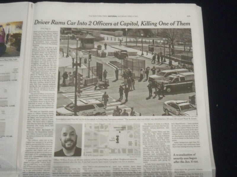 2021 APRIL 3 NEW YORK TIMES - DRIVER RAMS CAR AT CAPITOL, KILLING ONE OFFICER