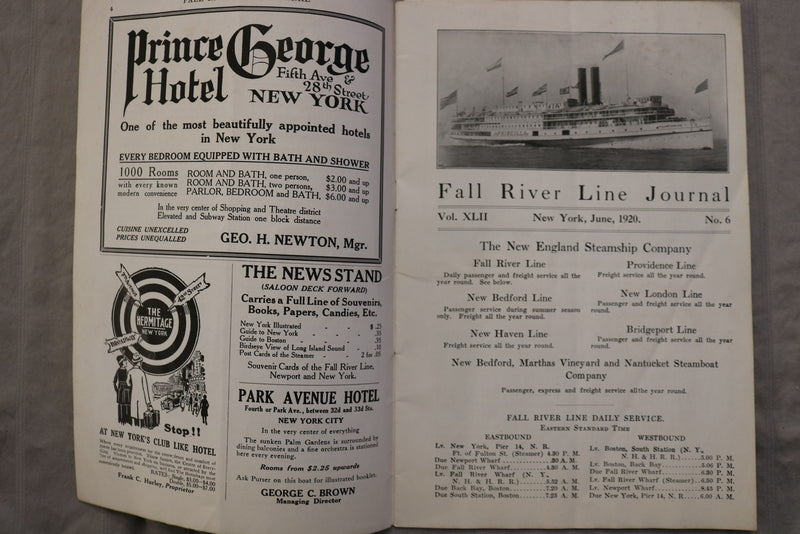 1920 FALL RIVER LINE JOURNAL - SOFTCOVER BOOK - K 3477