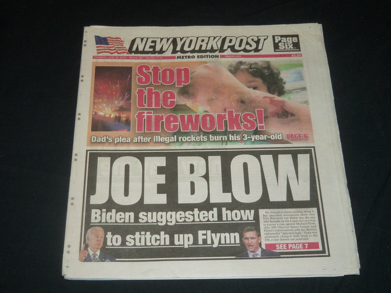 2020 JUNE 25 NEW YORK POST NEWSPAPER - JOE BLOW - BIDEN TO STITCH UP FLYNN