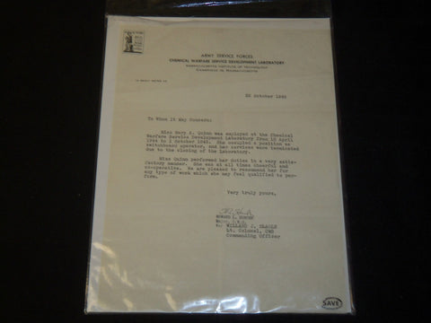 1945 M. I. T. ARMY SERVICE FORCES TYPED LETTER SIGNED BY HOWARD HUNTER - J 5468