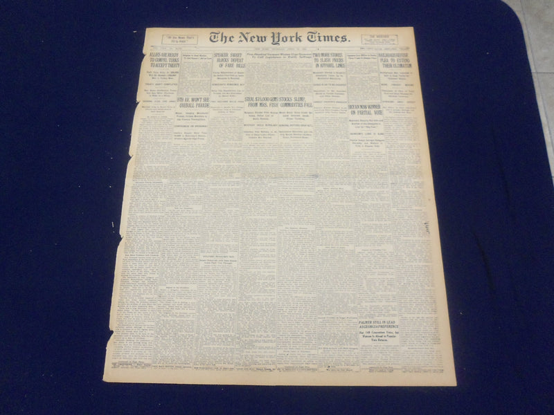 1920 APRIL 22 NEW YORK TIMES - BRYAN WINNER ON PARTIAL VOTE - NT 8297