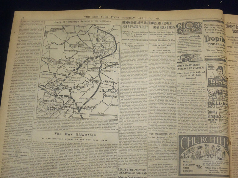 1918 APRIL 30 NEW YORK TIMES - VON ARNIM'S ARMY DISASTROUSLY DEFEATED - NT 8212