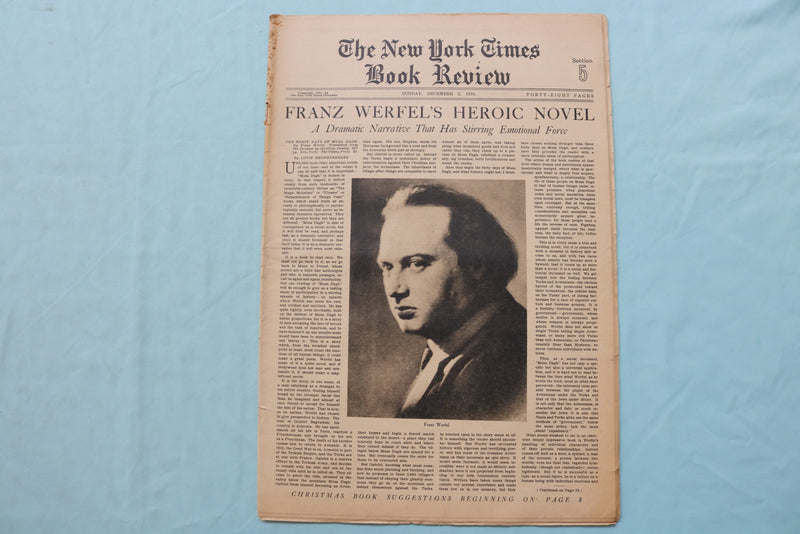 1934 DEC 2 NEW YORK TIMES BOOK REVIEW SECTION - FRANZ WERFEL'S NOVEL - NP 9165
