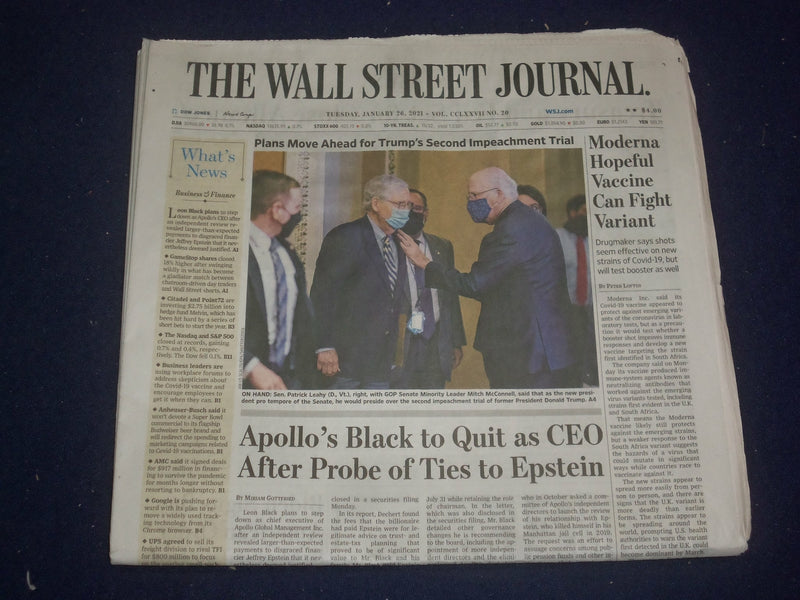 2021 JANUARY 26 THE WALL STREET JOURNAL - MOVE AHEAD FOR TRUMP'S 2ND IMPEACHMENT