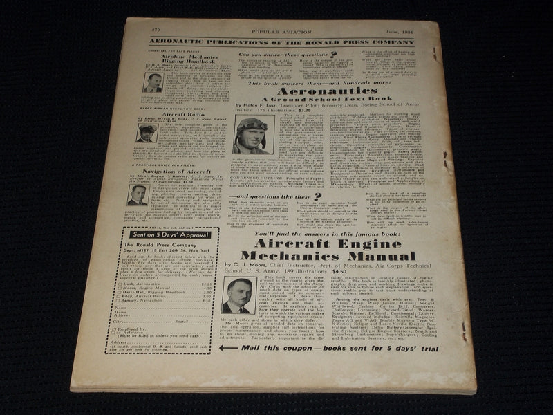 1936 JUNE POPULAR AVIATION MAGAZINE - NORTHROP A-17 ATTACKS FRONT COVER - E 5351