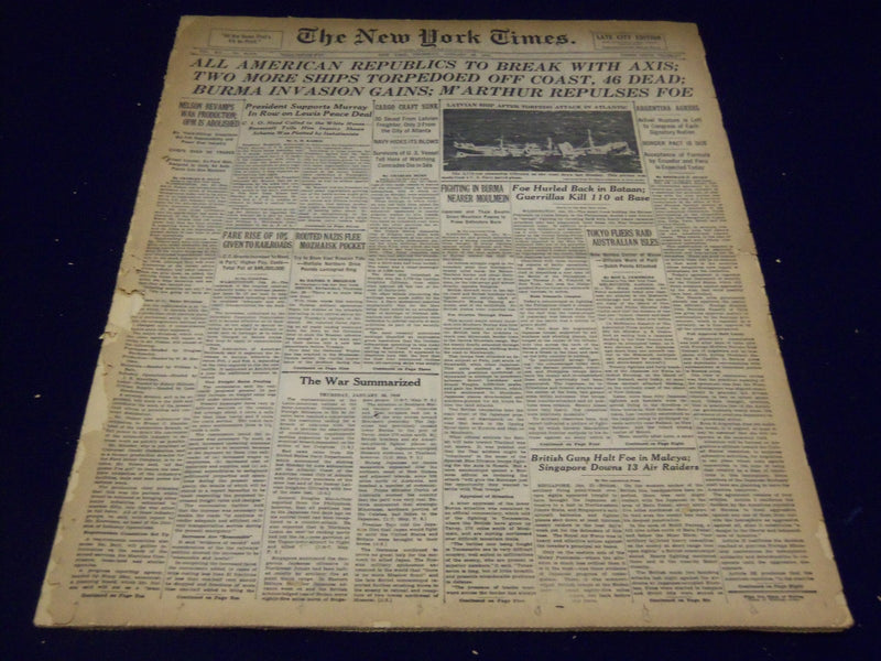 1942 JAN 22 NEW YORK TIMES - ALL AMERICAN REPUBLICS TO BREAK WITH AXIS - NT 1578